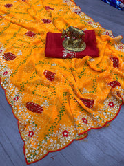 Beautiful Georgette Luxury Bandhani Printed Saree