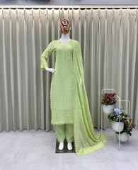 Beautiful Trending Chinon Silk Cotton Thread Embroidery Work Dress