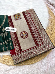 Beautiful Blooming Vichitra Silk & Khadi Bandej Saree