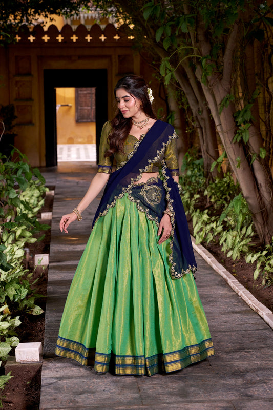 South Indian Special Kanchipuram Silk Zari Weaving Work Half Saree
