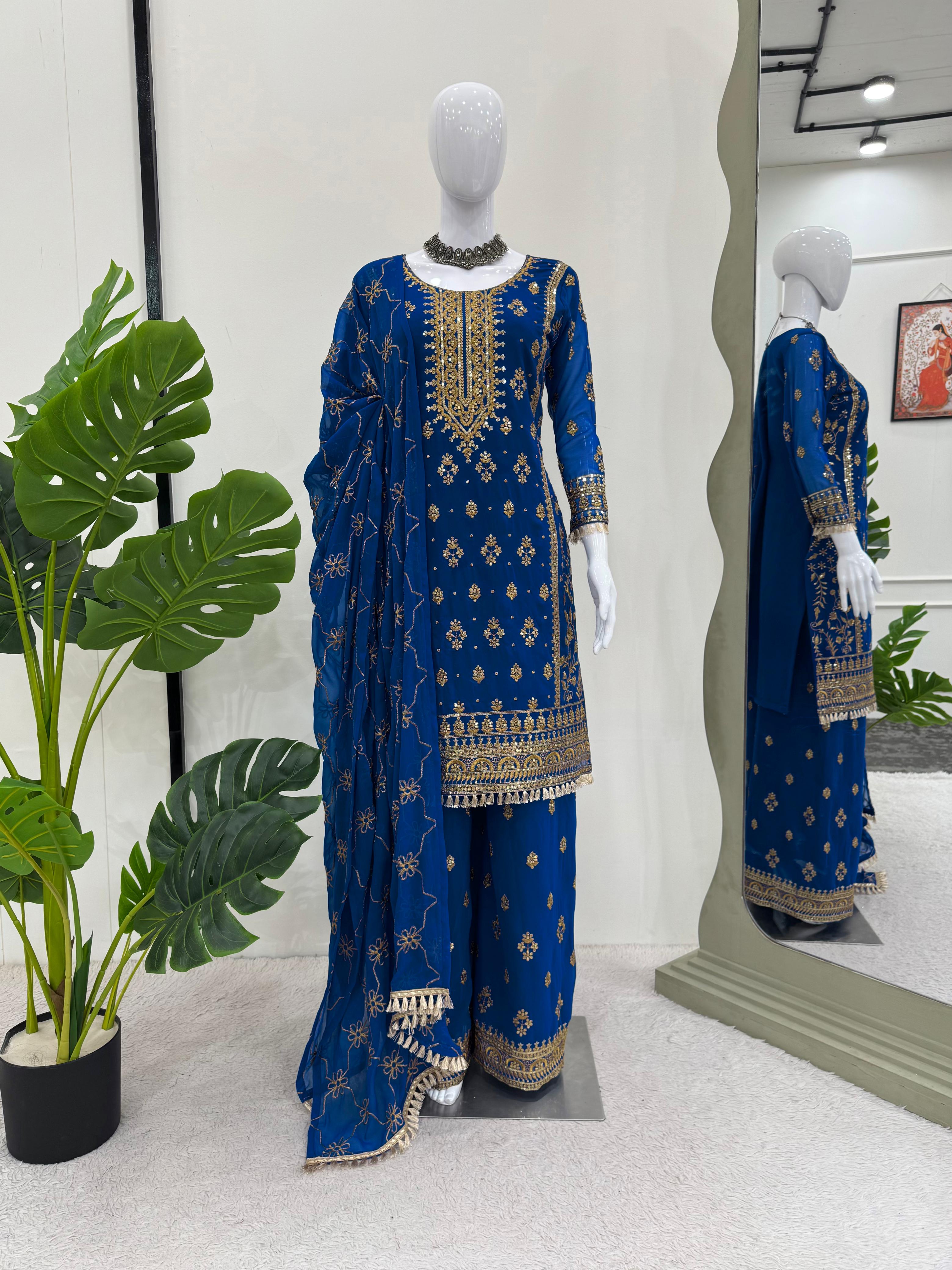 Party-wear Georgette Thread With Sequence Work Salwar Suit