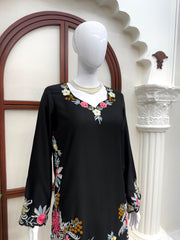 Beautiful Rayon Satin Thread Work Black Co-Ord Set