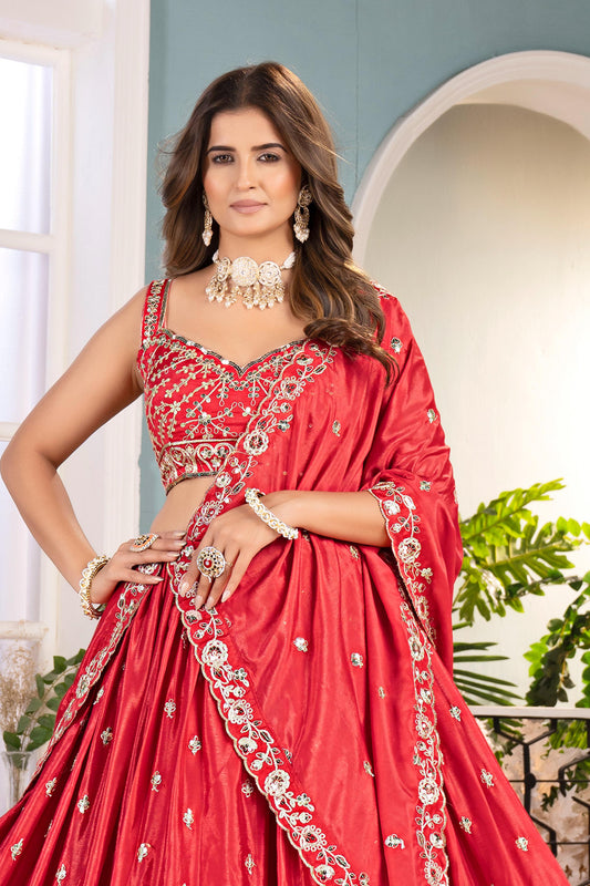 Royal Designer Chinon Silk Sequins and Codding Embroidery Work Lehenga Choli