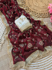 Party-wear Space Satin Silk Bits Sequence Work Saree