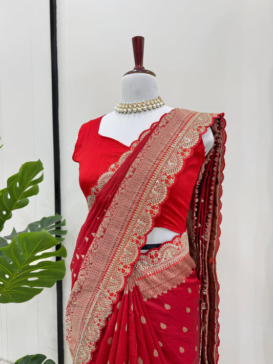 Party-wear Red Beautiful Designer Kota Silk Saree