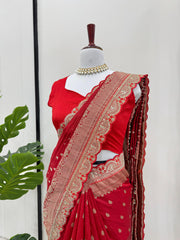 Party-wear Red Beautiful Designer Kota Silk Saree