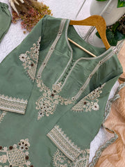 Party-wear Designer Glass Satin Coding With Sequence & Embroidery Work Suit