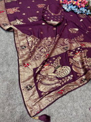 Beautiful Soft Chanderi Viscose Weaving Work Saree