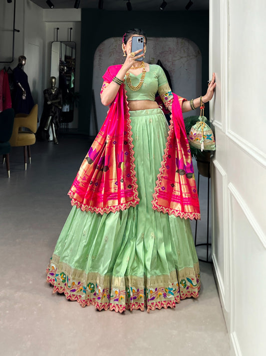 Designer Pathani Jacquard Silk Embroidery Border Work Lehenga choli