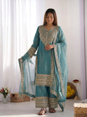 Party-wear Fendy Silk Embroidery Sequence Work Salwar Suit