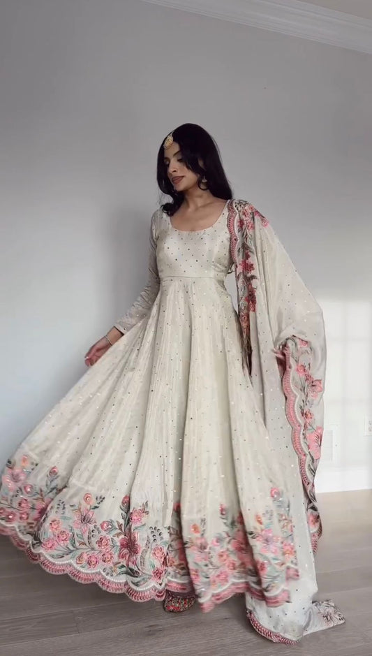 Beautiful Chinon Silk Sequence Work Gown