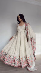 Beautiful Chinon Silk Sequence Work Gown