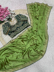 Party-wear Rangoli Silk Sequence Coding Embroidery Work Saree With Stitched Blouse