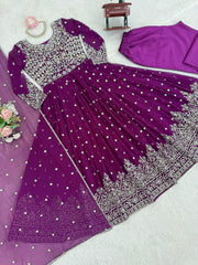 Beautiful Georgette Embroidery Work Gown