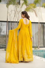 Party-wear Blooming With Embroidery Zari Sequins Work Gown