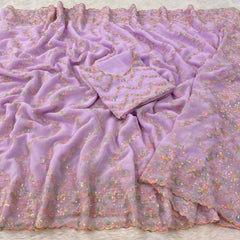 Beautiful Georgette Sequence & Multicolor Thread Work Saree