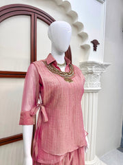 Indo-western Stylish Salsa Crushed Three Piece Cord-Set