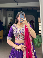 Beautiful Occasional Purple Vichitra Silk Sequence & Thread Work Lehenga Choli