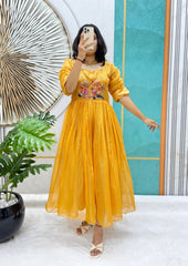 Beautiful Stylish Soft Kota Checks With Handwork Gown