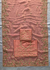 Party-wear Moss Chiffon Embroidery Cutwork Saree