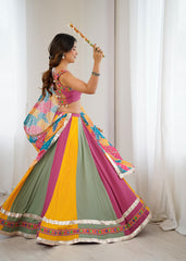 Beautiful Rayon Gamthi Thread Work With Real Mirror Work Lehenga Choli