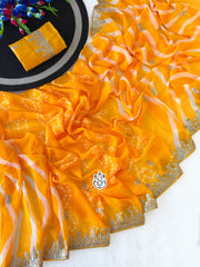 Beautiful Georgette With Digital Bandhej Peding Printed Saree