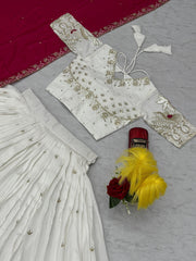 Festive Special White Vichitra Silk Embroidery Thread & Sequence Work Lehenga Choli