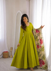 Partywear Roman Silk Chanderi Long Plain Gown
