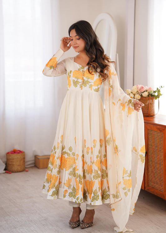 Beautiful Soft Organza Silk With Floral Printed Anarkali Gown
