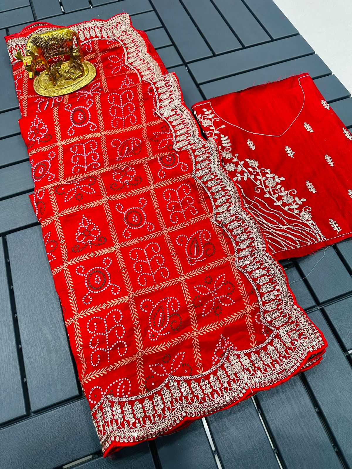 Beautiful Pure Dola Silk Gota Patti Zari & Sequence Work Saree