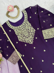 Purple Georgette Coding With Sequence Work Suit