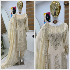 Party-wear Chinon Silk Sequence Embroidery Coding & Moti Work Suit