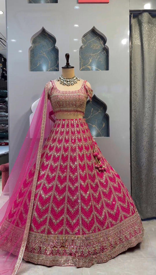 Beautiful Party-wear Georgette Embroidery Sequence Stone Work Lehenga Choli