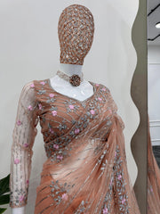 Party-wear Soft Net Thread With Sequence Work Designer Saree
