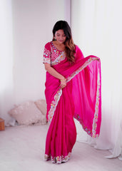 Trending Pink Jimmy Choo With Embroidery Thread & Coding Work Saree