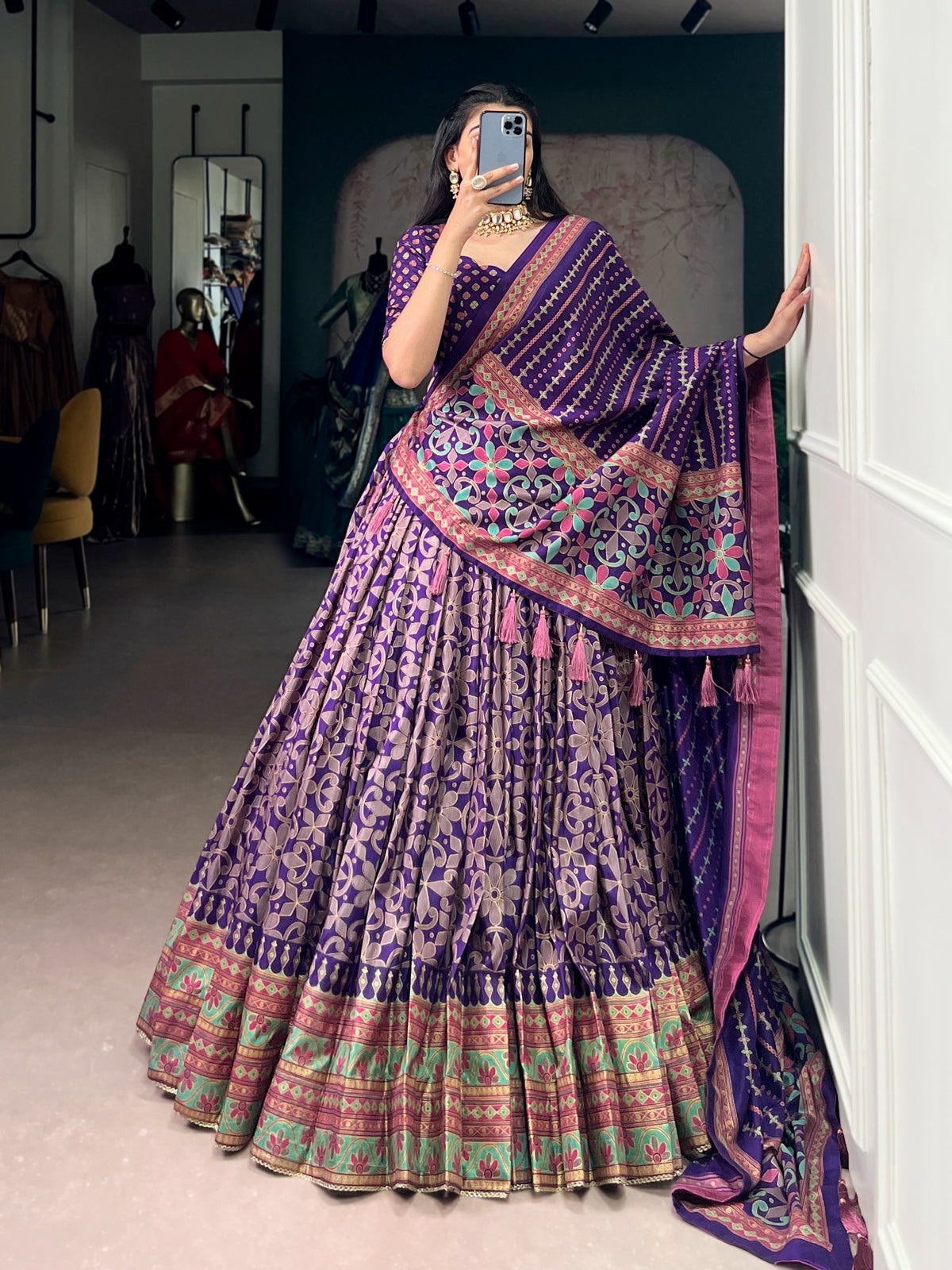 Traditional Rich Tasar Silk Iconic Sparkle With Lace Border Lehenga Choli
