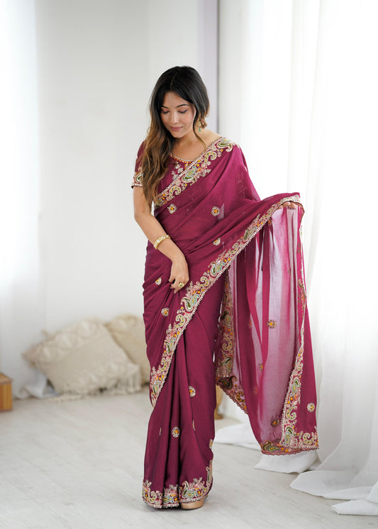 Party-wear Noha Crush With Heavy Embroidery Threads Codding & Sequence Work Saree