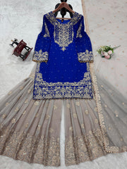Party-wear Beautiful Designer Georgette Coding & Sequence With Pearl Work Sharara