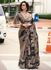 Beautiful Satin Silk With Digital Printed Saree