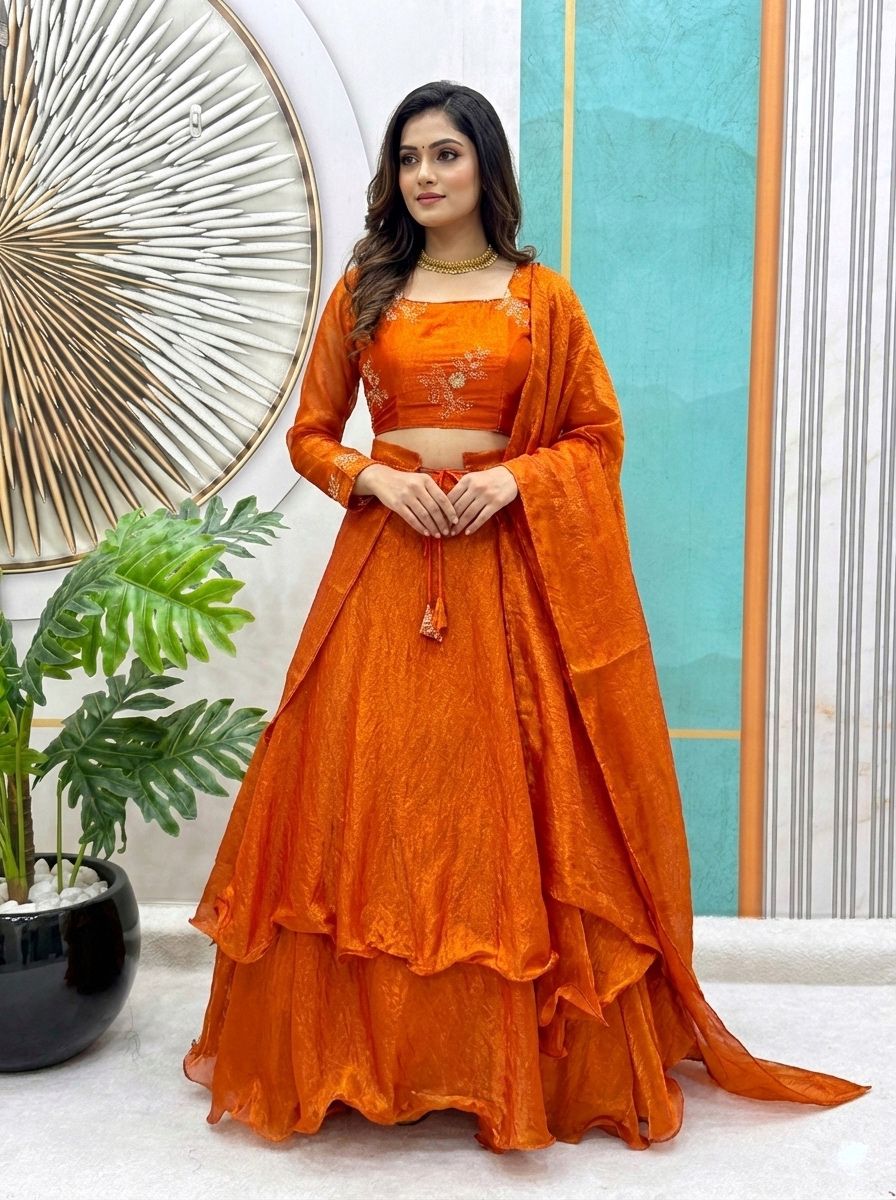 Stylish Space Silk Sequence & Embroidery Work Lehenga Choli