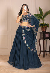 Beautiful Georgette Plain With Crease Work Lehenga Choli
