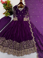Elegant Fendy Silk Party Were Embroidery Sequence Work Gown