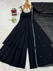 Elegant Black Colour Handwork & Real Mirror Work Gown