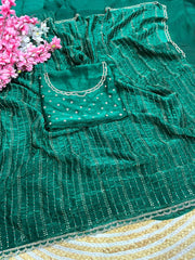 Party-wear Space Silk Beads With Siroski Zarkan Diamond Work Saree