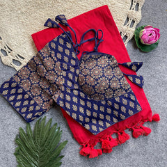 Beautiful Khadi Cotton Silk Saree With Designer Ready-made Ajrakh Cotton Blouse