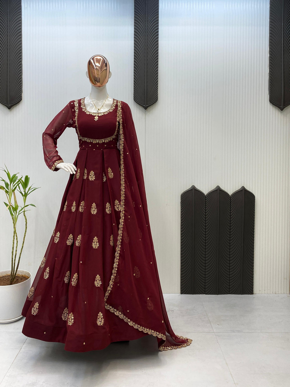 Party-wear Georgette Sequence Embroidery Work Gown