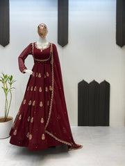 Party-wear Georgette Sequence Embroidery Work Gown