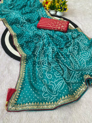 Beautiful Designer Georgette Coding Sequence Bandhani Foil Printed Saree