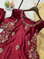 Partywear Designer Moss Satin Sequence  Embroidery Work Salwar Suit