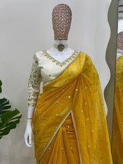 Beautiful Designer Heavy Twill Net Thread &  Sequence Work Saree